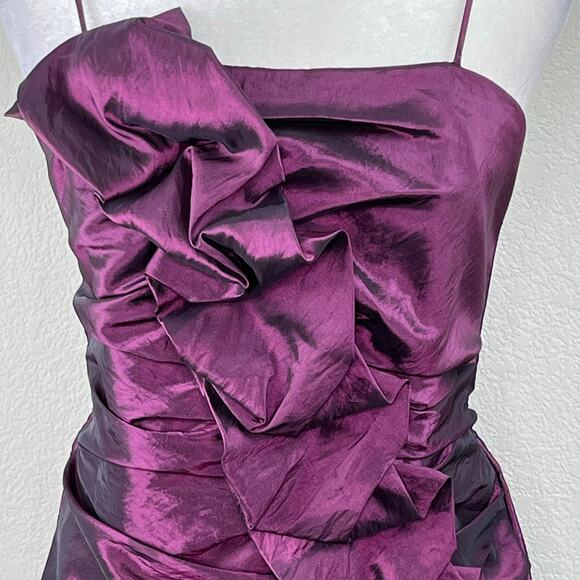Lets Fashion Purple Taffeta Sleeveless Ruched Ruffle Party Mini Dress JR Large - Picture 5 of 13